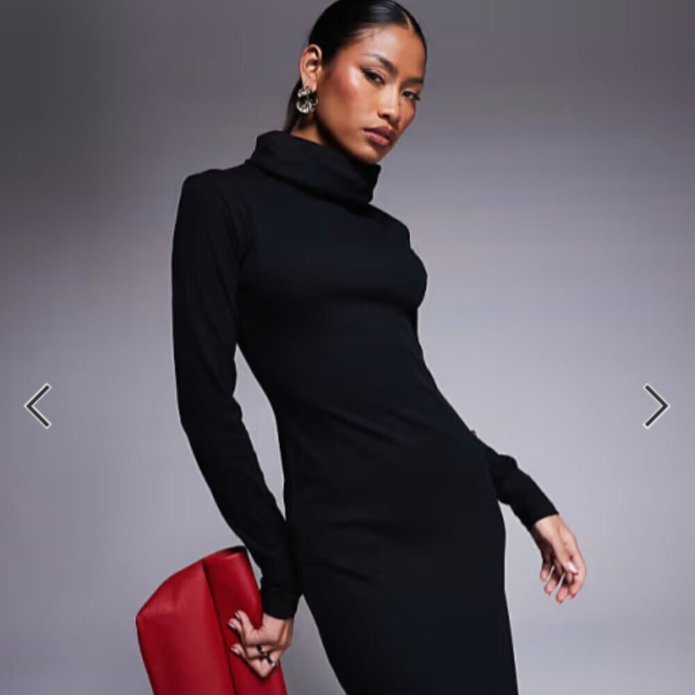 ASOS Design | Black Turtleneck Ribbed Knit Midi Maxi Sweater Dress Size 00